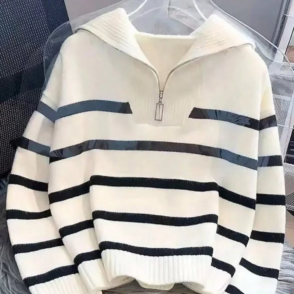 Casual Womens Striped Crew Neck Pullover Sweater Long Sleeve Top